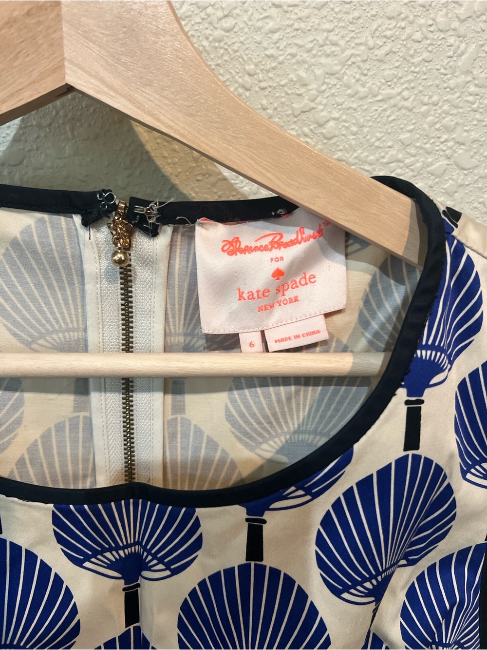 kate spade Blue Fan-Print Sleeveless Fit & Flare Dress - Picture 3 of 4